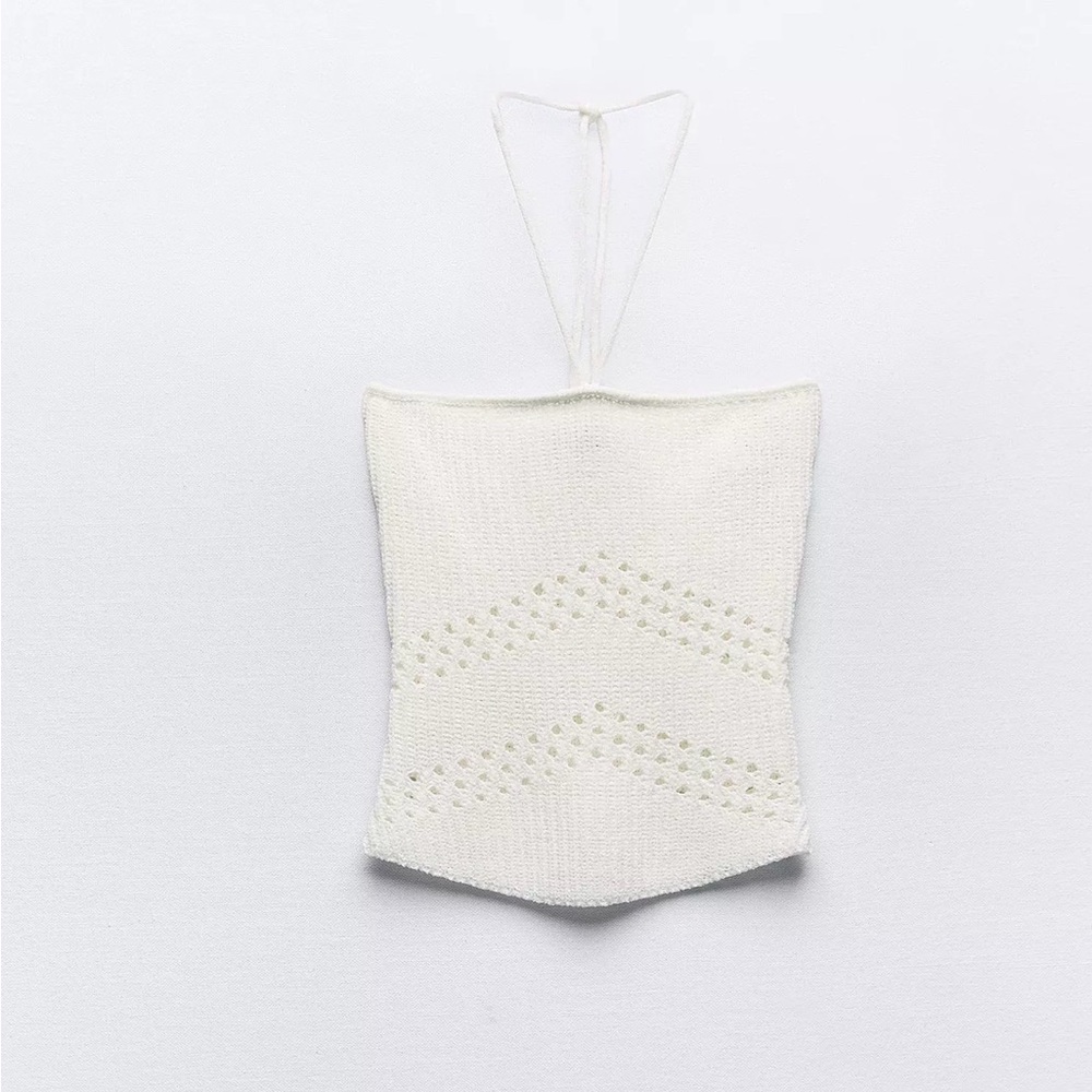 Zara Cream Crochet Halter Knit Cami